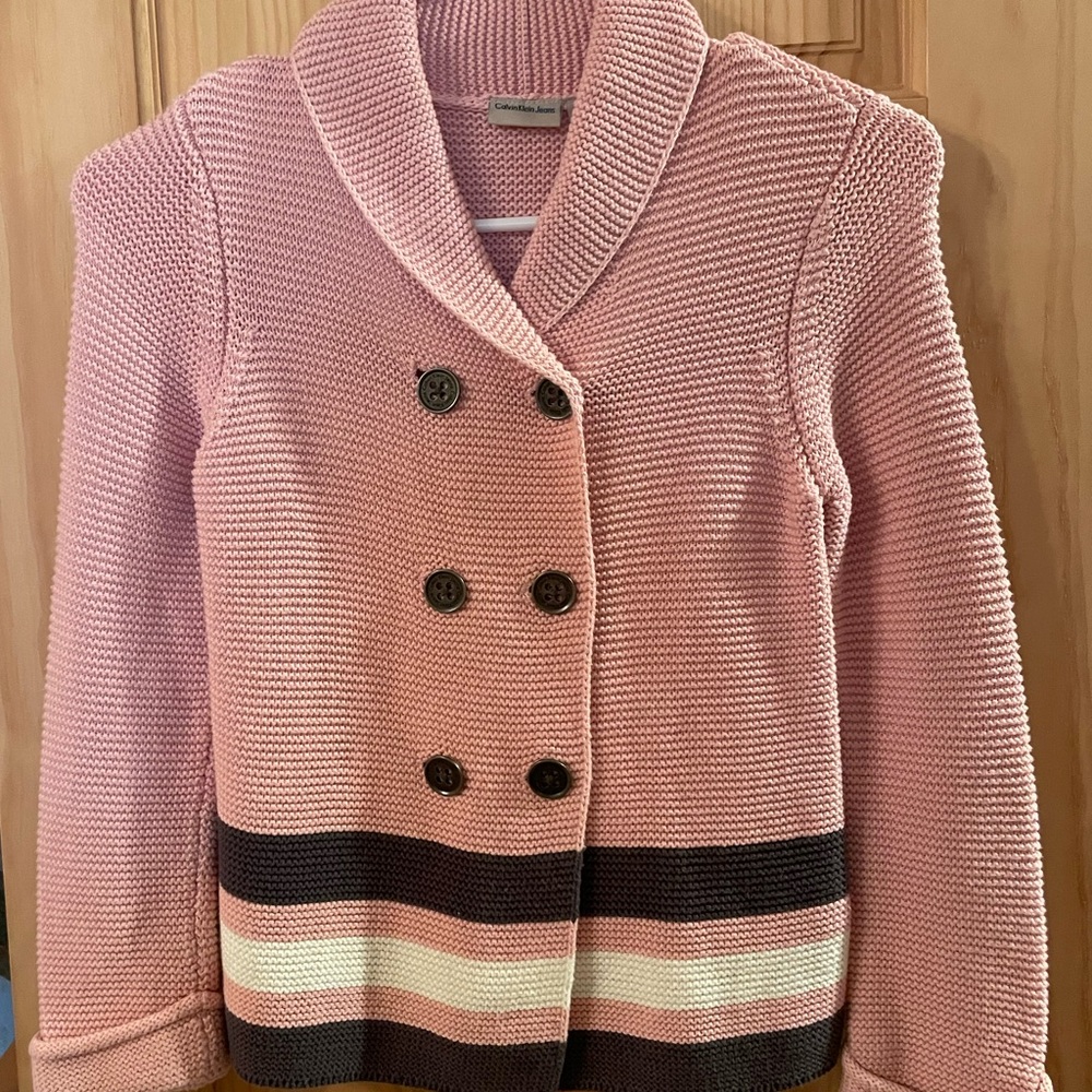 Calvin Klein Pink Double-Breasted Cardigan size 6